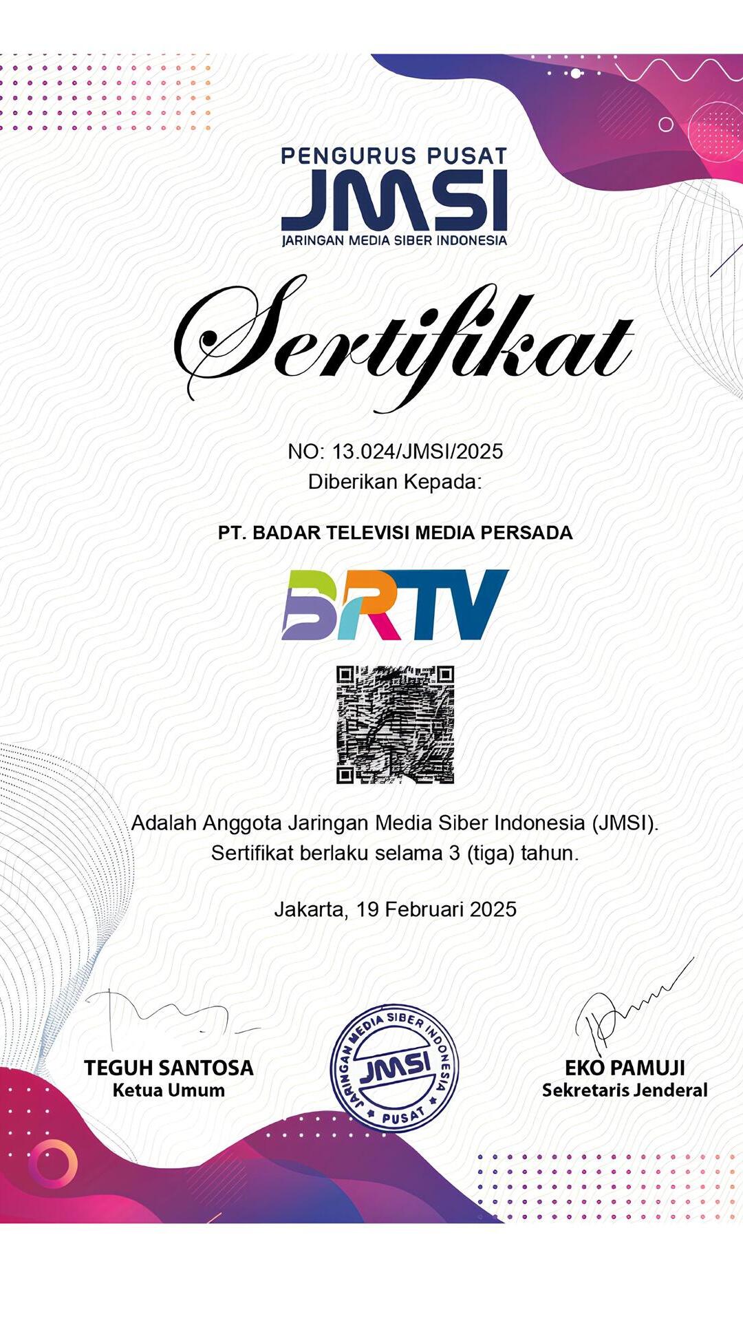JMSI BRTV CERTIFIKAT